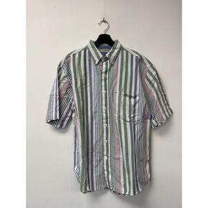 Vintage Steeple Chase Shirt Mens Medium Multi Color Stripe Button Front 90s